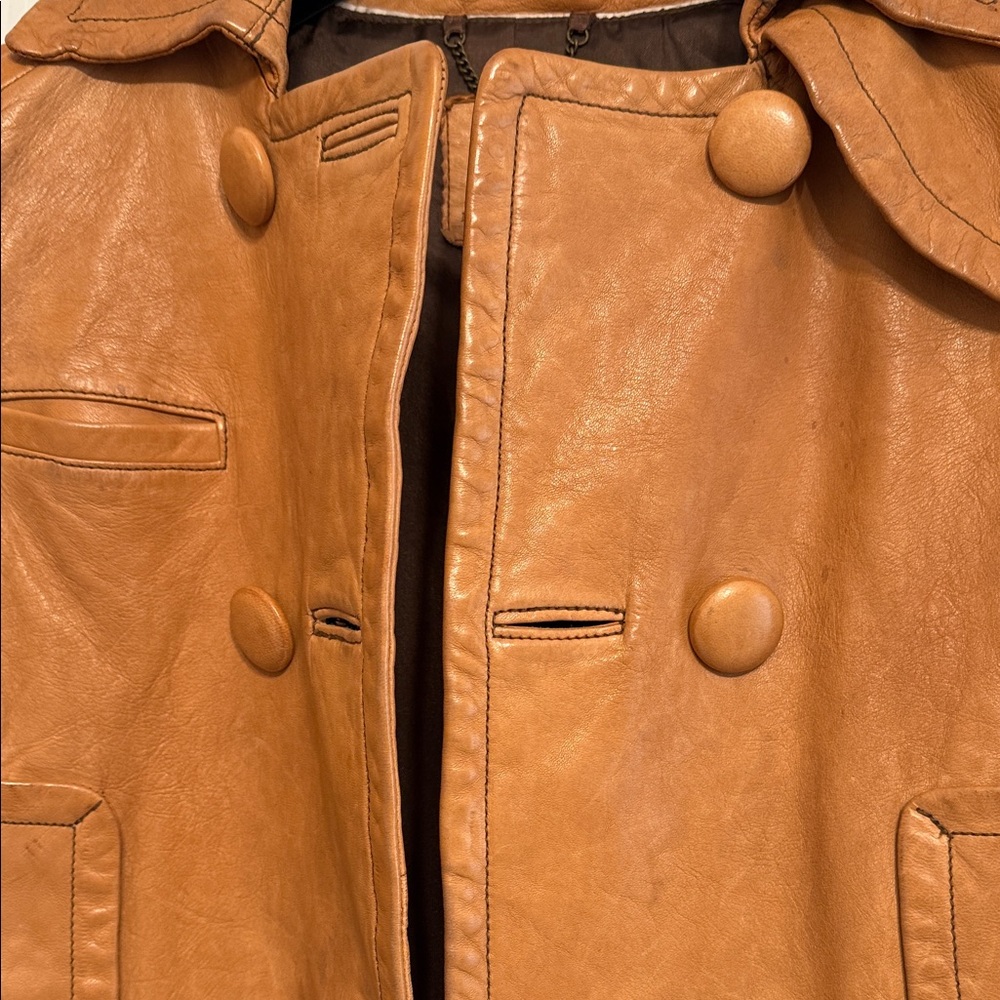 Tan Double-Breasted Leather Jacket - image 8